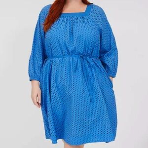NWT Lane Bryant Square Neck Eyelet Dress Blue Size 18 Retail $110.00